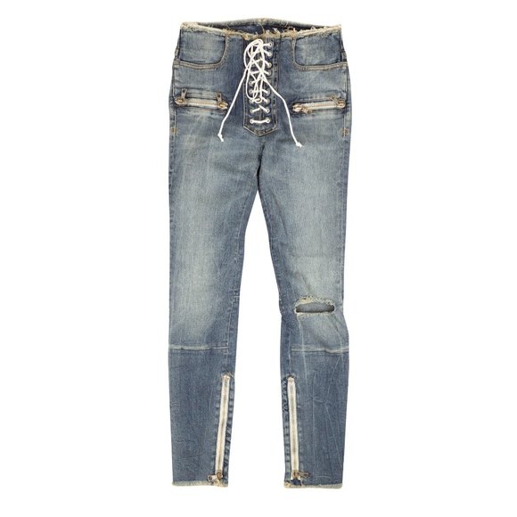 UNRAVEL PROJECT Blue Lace Up Denim Skinny Jeans Size 26 $895 - Picture 1 of 4
